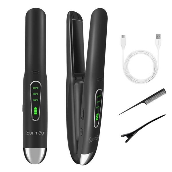 SUNMAY Cordless Hair Straightener Flat Iron, 2 in 1 Mini Portable Straightener & Curler for Touch-ups, 30S Fast Heat Up Ceramic Flat Iron with 4800mAh Battery, Anti-Scald, Travel Size Preferred Gifts