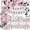 51 Pcs Holy Cow I'm Two Girls Birthday Party Supplies Moo Moo I'm Two Tablecloth Paper Plates Napkins Forks Dinnerware for Farm Animals Cow Theme Girls 2nd Birthday Party Supplies Decorations