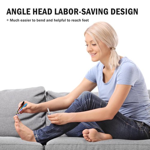 FVION Angled Head Toe Nail Clippers, Ergonomic Curved Toenail Clippers for Seniors Long Handle with Nail Catcher and Metal Nail File, Precision Toenail Clippers for Thick Toenails (Multi)