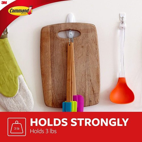 Command Medium Wire Hooks, Damage Free Hanging Wall Hooks with Adhesive Strips, No Tools Wall Hooks for Hanging Decorations in Christmas Decorations, 7White Hooks and 12 Command Strips