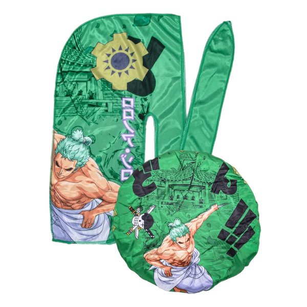 Anime Durag and Silk Bonnet 2pcs Set for Men Women, Silky Design Satin Fabric Comfort Compression, Green Z
