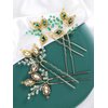 Brihasory Green Gold Bridal Hair Pins 2PCS Wedding Hair Pieces for Brides, Handmade Crystal Hair Clip for Women Hair Accessories, Daily Party Prom Hair Decoration Bridesmaid Gifts(Green)