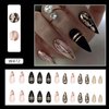 French Tip Press on Nails Almond Medium Fake Nails with Gold Line Shine Design Full Cover Reusable Black Artificial Acrylic Coffin False Nails Set Women Glue on Nails Stick on Nails for Nail Art