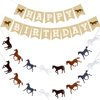 Horse Birthday Banner Party Decorations Racing Horse Banner Paper Bunting Garland Farm Theme Decor for Present Birthday Wedding Party Supplies, Pre Assembled Hanging Decoration