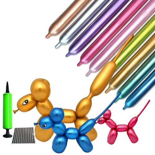 LXZFCRG 260 Long Balloons Kit with Pump, Shiny Metallic Latex Twisting Balloons for Balloon Animals, Magic Balloons for Birthdays Wedding Party Decorations 100pcs Multicolor
