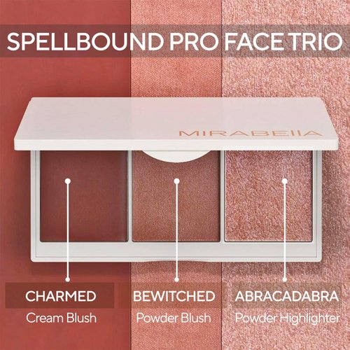 Mirabella Spellbound Pro Face Trio Powder and Cream Blush Palette with Powder Highlighter, Lightweight & Buildable Color Blush for Cheeks Creates a Flawless, Radiant Look for All-Over Multi-Use