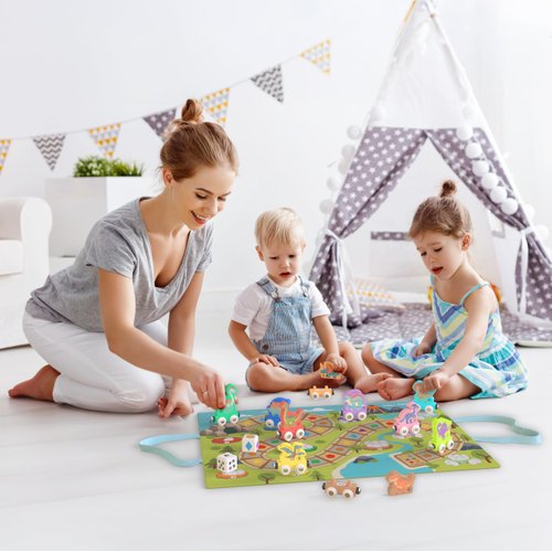 ORBRIUM Play and Pack Dinosaur Wooden Train Set Learning Number, Shapes, Colors, Counting, Game Board Bag for Wooden Railway, Number Trains, montesorri Toys, Kids Age 3, 4, 5, 6