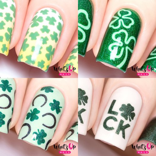 Whats Up Nails - Saint Patrick's Day Nail Vinyl Stencils 4pcs (Clover Field, Shamrock, Saint Patrick's, Luck Nail Stencils) for Saint Patrick's Day Nail Art Design