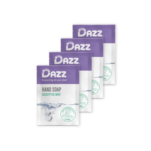 Dazz Foaming Hand Soap Refill Pack (4 Refill Tablet Packets) Hand Soap Refill, Naturally Safe & Non Toxic, Rich Lather Hand Wash, Eucalyptus Mint Scent (Foaming Pump Dispenser Required)