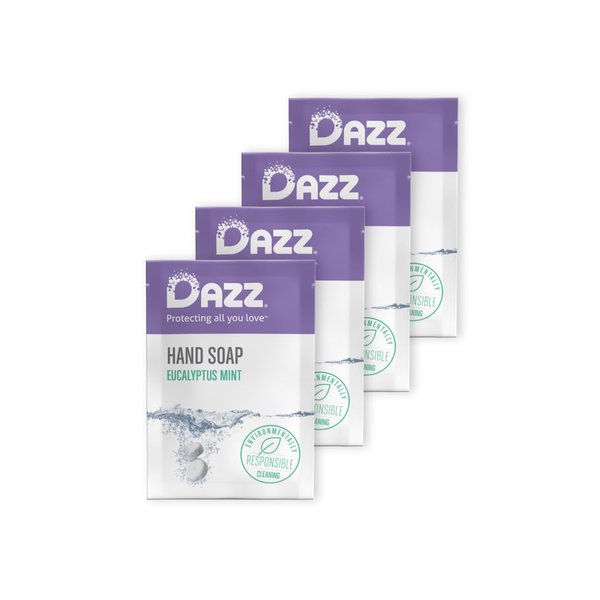 Dazz Foaming Hand Soap Refill Pack (4 Refill Tablet Packets) Hand Soap Refill, Naturally Safe & Non Toxic, Rich Lather Hand Wash, Eucalyptus Mint Scent (Foaming Pump Dispenser Required)