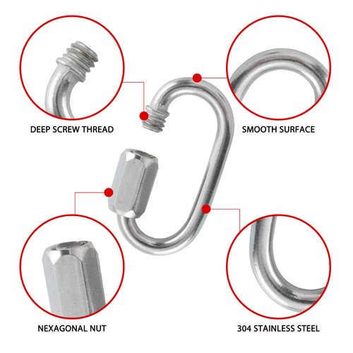 HOME MASTER HARDWARE 1/8 inch Stainless Steel D Shape Quick Link Chain Links Locking Carabiner Connector Keychain Ring Buckle 10 Pack