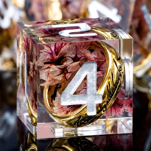 ORIFANTOU Magic Lord of The Rings DND Dice Set Sharp Edge Resin Dice with Case, Pink Flower D&D Dice RPG Role Playing Games, Dungeons and Dragons D and D Dice Polyhedral Dice Set D20 D12 D10 D8 D6