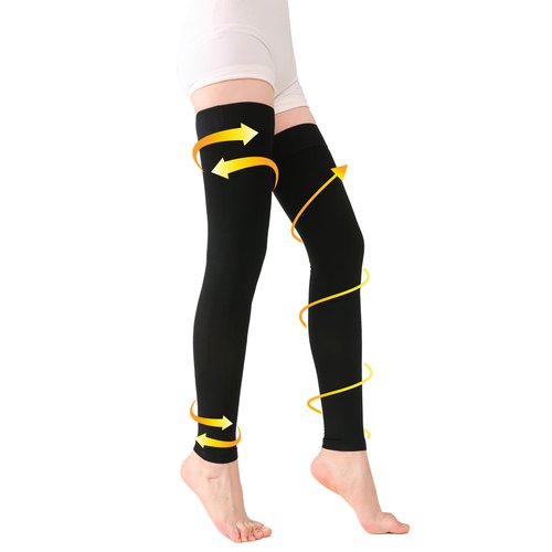TOFLY® Medical Thigh High Compression Socks Footless for Women & Men, Opaque Support Hose, 15-20mmHg Graduated Compression Stockings with Silicone Band for Varicose Veins, Edema, DVT, 1 Pair Black 2XL
