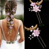 6 Pcs Bridal Flower Wedding Hair Pins Crystal Pearl Hair Pins Clips Headpiece Gold Wedding Hair Accessories Jewelry with Rhinestone for Brides Bridesmaids Women Girls Updo (Romantic Lilac Purple)