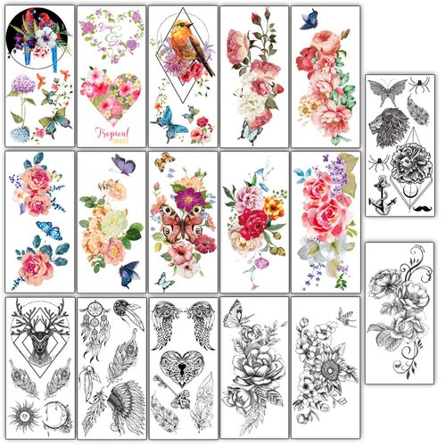 Yazhiji 41 pieces/lot Fashion Temporary Tattoos Waterproof for Men Women Adult Flowers Words Stickers and Expressions Body Art Tattoos Paper