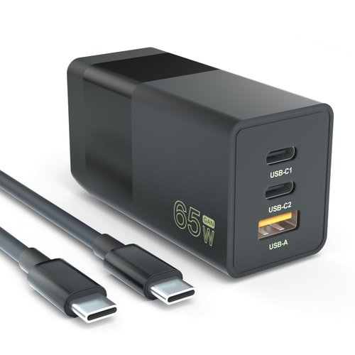 65W USB C Charger, PD3.0 GaN USB C Foldable Charger for Travel, 3 Ports USB Wall Charger,Fast Charger USB C for iPhone 15 Pro Max, MacBook Pro, Dell XPS, iPad Pro, Galaxy S24 Ultra and More