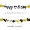 Gym Happy Birthday Banner Glitter Black and Gold Fitness Themed Birthday Banner for Men, Fitness Theme Birthday Decorations Weight Lifting Party Supplies