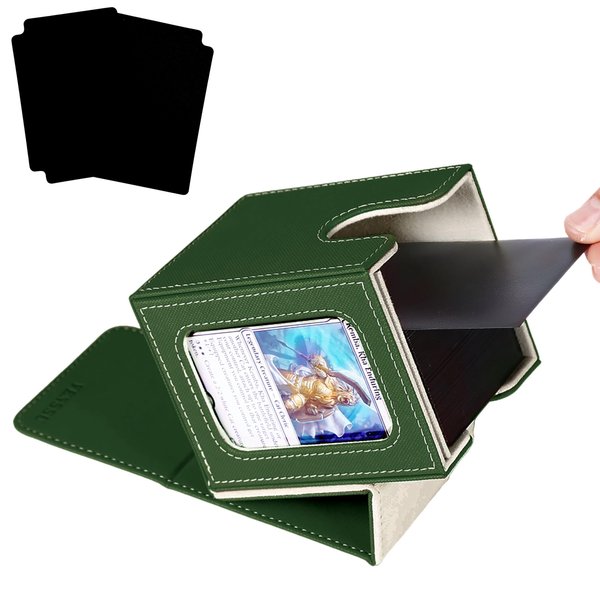 Venssu MTG Deck Box for Commander Display,Card Deck Box Fits 100 Double Sleeved Cards, Deck Box TCG with 2 Dividers and 1 Toploader (Green＆White)