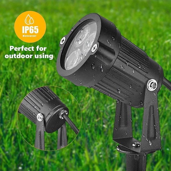 OurLeeme 3 * 3W LED Lawn Garden Flood Light US Plug Yard Patio Path Spotlight Lamp with Spike Waterproof Green Light AC 85-265V