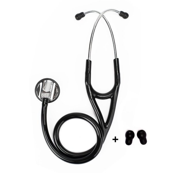 eSteth Cardiology Stethoscope - Professional Tool for Cardio Diagnostic - Ultra Sensitive Single Head Chest Piece, Broad Headset - Extra Ear Tips & Non-Chill Ring - 30" Tubing, Black Stethoscope