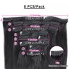 Alisfeel Seamless Clip In Human Hair Extensions 10A Brazilian Straight Clip In Hair Extension Human Hair for Black Women Unprocessed Seamless Clip Ins 135g 8 Pieces/Pack (20 Inch, Straight)