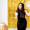 CHRORINE 2pcs 3ft x 8.3ft Gold Tinsel Foil Fringe Curtains Streamers Backdrop for Birthday Graduation Wedding Engagement Bridal Shower Bachelorette Holiday Gold Party Decorations