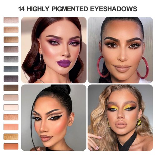 Youngfocus 14 Highly Pigmented Eyeshadows Blendable Natural Look Shimmer and Matte Eyeshadow Palette, 6 Natural Waterproof Eyebrow Powders, 3 Contour Powders, Lasting Multi-Finish Cosmetics Gift Kit