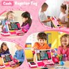 Kids Cash Register Toy Playset, Toddler Prentend Play Store with Real Calculator Cash Register with Scanner/Credit Card/Play Money/Food, Learning Toys for Boys Girls Toddlers(Pink)