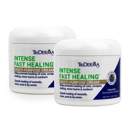 TriDerma Intense Fast Healing Cream, Decreases Healing Time for Minor Irritations, Rashes, Wounds, Cuts, Scrapes, Value Pack of 2-4 Ounce Jars