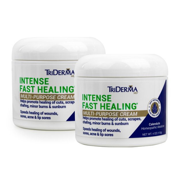 TriDerma Intense Fast Healing Cream, Decreases Healing Time for Minor Irritations, Rashes, Wounds, Cuts, Scrapes, Value Pack of 2-4 Ounce Jars