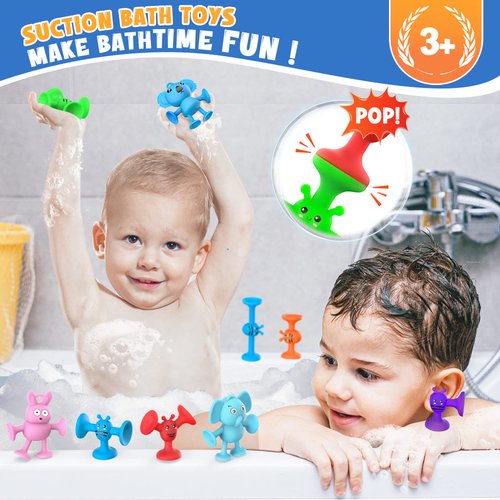 Suction Cup Toys for Kids, Suction Bath Toys for Toddlers Stacking Toys Shower Toys for Kids Ages 3+ Boys Girls, Montessori Bathtub Toys Sensory Toys Travel Toys with Dinosaur Eggshell Storage,19 PCS
