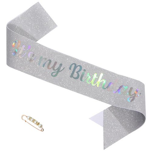 ZHBDPaty &quot;It&#39;s my Brithday Birthday Girl Sash Silver with Pearl Safety Pin Party Favors For Girl ...