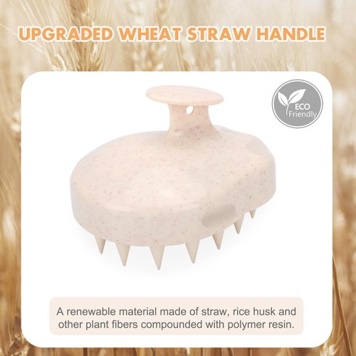 FREATECH 2-Pack Wheat Straw Hair Scalp Massager Shampoo Brush with Silicone Bristles for Hair Growth and Dandruff, Hair Massager Scalp Scrubber Head Exfoliator for Wet & Dry Hair, Women Men Kids