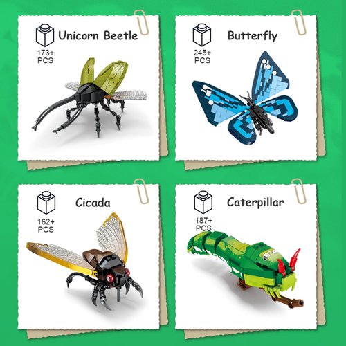 KAZI Bugs Building Toy Set,Insect Collection Building Blocks with Life-Like Blue Butterfly,Beetle and Cicada Toys,Fun Gift for Nature Lovers,STEM Toys for Kids Ages 8 9 10 11 12 Plus