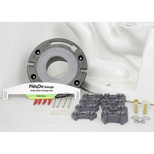 FlexOn Toilet Flange for 4" PVC, ABS, Cast Iron or Lead Pipes-Includes Spacer System to Correct Flange Elevation from 3/8"-1 1/8"