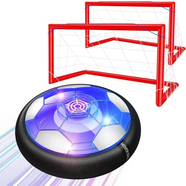 HIEMAO Kids Toys Hover Soccer Ball Set, 2 in 1 Rechargeable Air Power Soccer with LED Lights and Foam Bumper Protection, 2 Goals for Boys and Girls Ages 3 4 5 6 7 8-12 Indoor/Outdoor Games