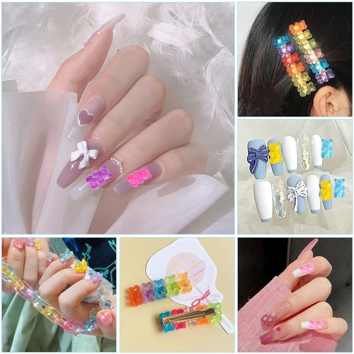 SANNIX 120 Pcs Nail Charms Kawaii Nail Charms for Nail Art Decoration Gummy Bear Charms Resin Charms for Nail Decoration (8 Colors)
