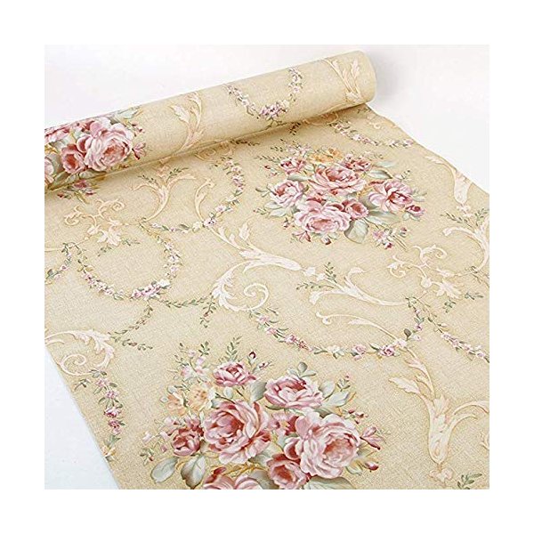 HOYOYO Self-Adhesive Shelf Liners Paper, Removable Self Adhesive Shelf Liner Dresser Drawer Wall Stickers Home Decoration, Beige Peony Floral 17.8 x 118 Inches