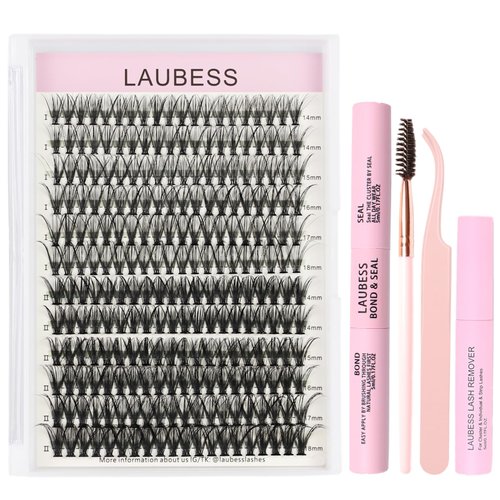 Lash Extension Kit Individual Lashes Kit Mixed Tray Lash Bond and Seal Waterproof Lash Clusters Kit DIY Eyelash Extension Kit Lash Remover Eyelash Brush Lash Tweezers (Set 30D/40D-0.07C-14-18Mix)