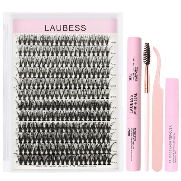 Lash Extension Kit Individual Lashes Kit Mixed Tray Lash Bond and Seal Waterproof Lash Clusters Kit DIY Eyelash Extension Kit Lash Remover Eyelash Brush Lash Tweezers (Set 30D/40D-0.07C-14-18Mix)