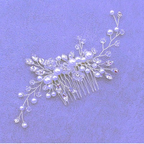 JIALWSJWAN Bridal Hair Comb Clip Pin Rhinestone Pearl Wedding Hair Accessories for Engagements, Christenings, Parties, and Proms，Silver