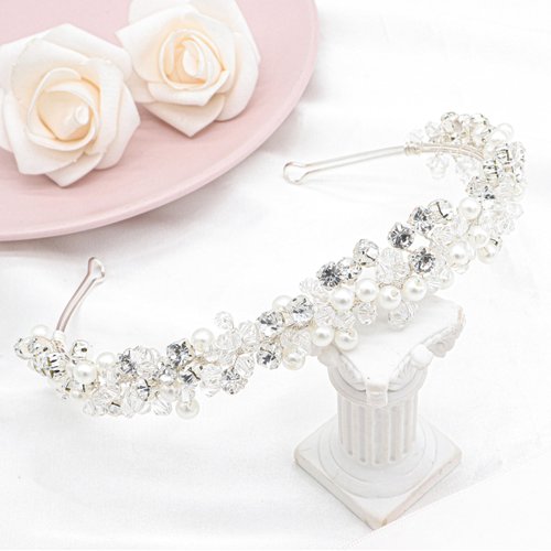 Oriamour Bridal Headband Crystal Tiara for Women Pearl Wedding Headpieces for Bride Hair Accessories for Prom Birthday Party