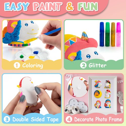 KODATEK 62 Pieces Unicorn Painting Kit, Arts and Crafts for Kids, Unicorn Toys DIY Creative Activity, 8 Unicorn Figurines, Easter Birthday Unicorn Gift for 4-8 Years Old Girls Kids
