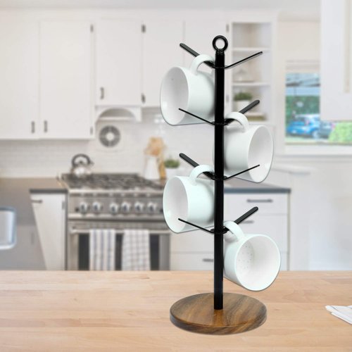 simesove Drying Storage Rack Holder Home Storage Mug Hooks Multipurpose Display Stand Metal Tree Shape Mug Coffee Cups Stand with 8 Hooks - Walnut Base