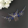 Aimimier Bridal Royal Blue Crystal Hair Comb and Earrings Sapphire Blue Pearl Hair Piece Set Prom Party Festival Wedding Hair Accessories for Women and Girls