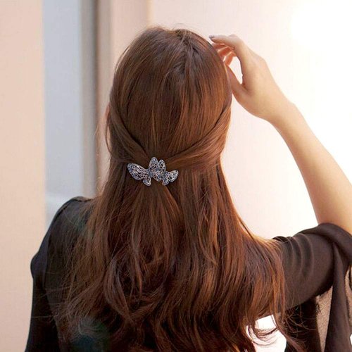 Women Crystal Hair Barrettes Vintage Spring Clips Fancy Hair Clip Rhinestones Butterfly Hair Pins (A #)