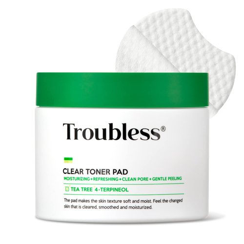 Troubless Clear Toner Pad for Face | Gentle Peeling & Facial Soothing Toner with Tea Tree, 60 pads (5.57 oz)