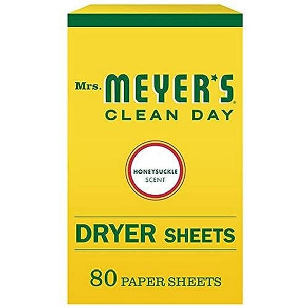 MRS. MEYER'S CLEAN DAY Dryer Sheets, Fabric Softener, Reduces Static, Infused with Essential Oils, Honeysuckle, 80 Count