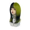 WKLOUYHE Short Straight Wig with Bangs for Women Shoulder Length Bob Women's Synthetic Wigs Heat Resistant Hair for Cosplay Halloween Daily Party Use (Black and Green)