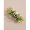 Handmade Floral Hair Comb, Beige Rose Flowers with Green Leaves